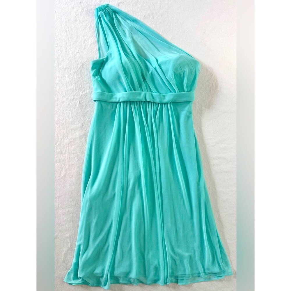 David’s Bridal Aqua Blue One Shoulder Chiffon Dress Size 4 Bridesmaid Formal